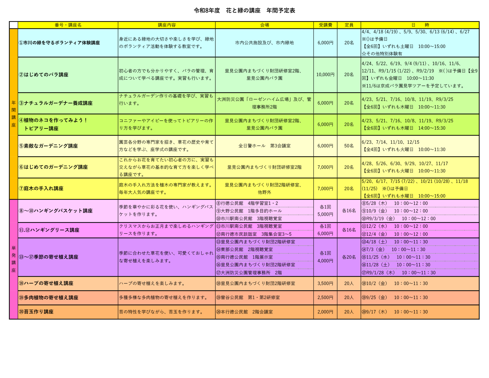 講座年間予定表